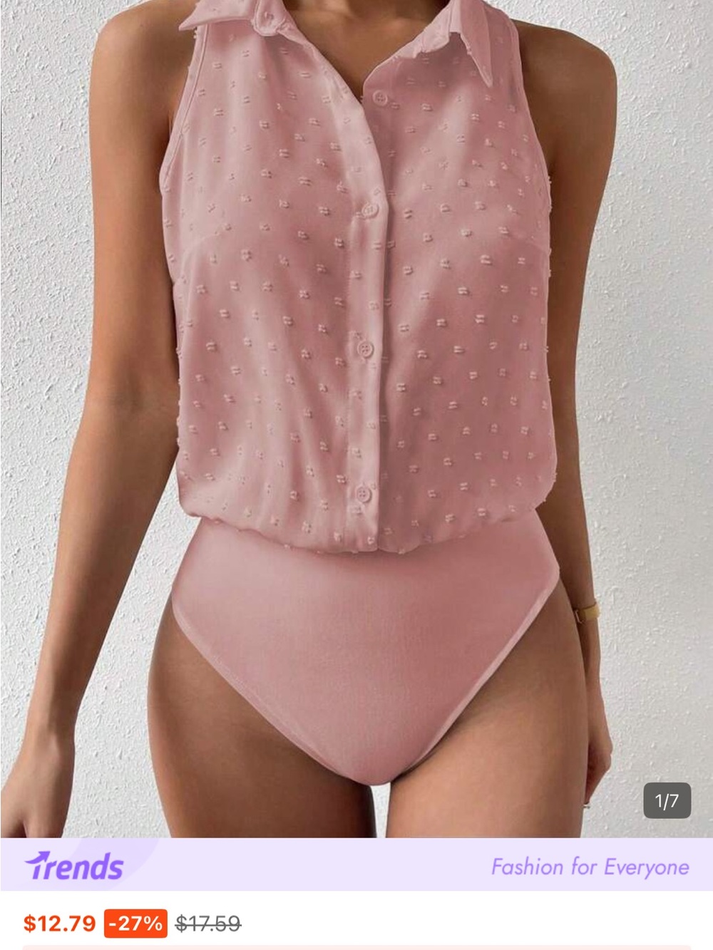 Pink Swiss Dot Sleeveless Button Bodysuit